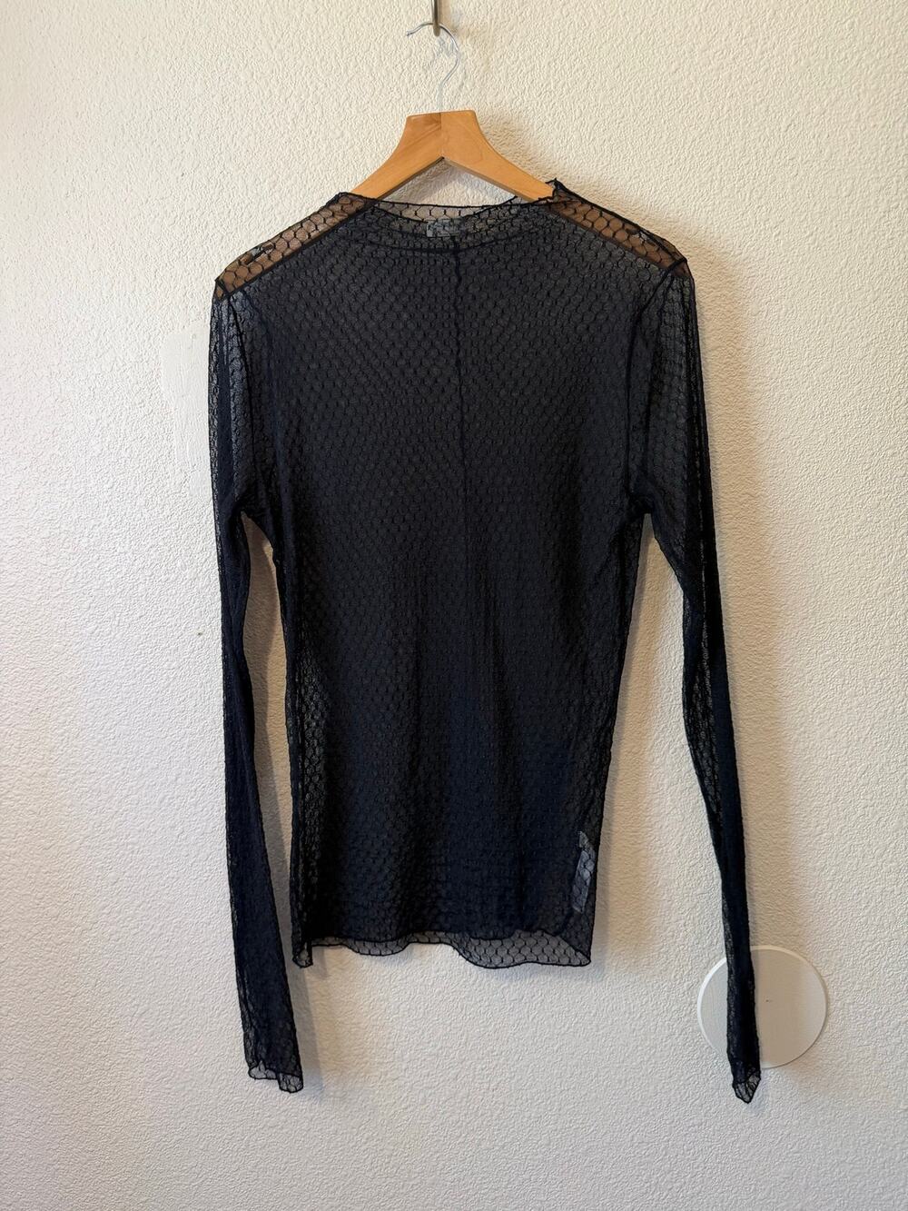 Free People On The Dot Black Sheer Long Sleeve Layering Top Moc Neck Whimsygoth